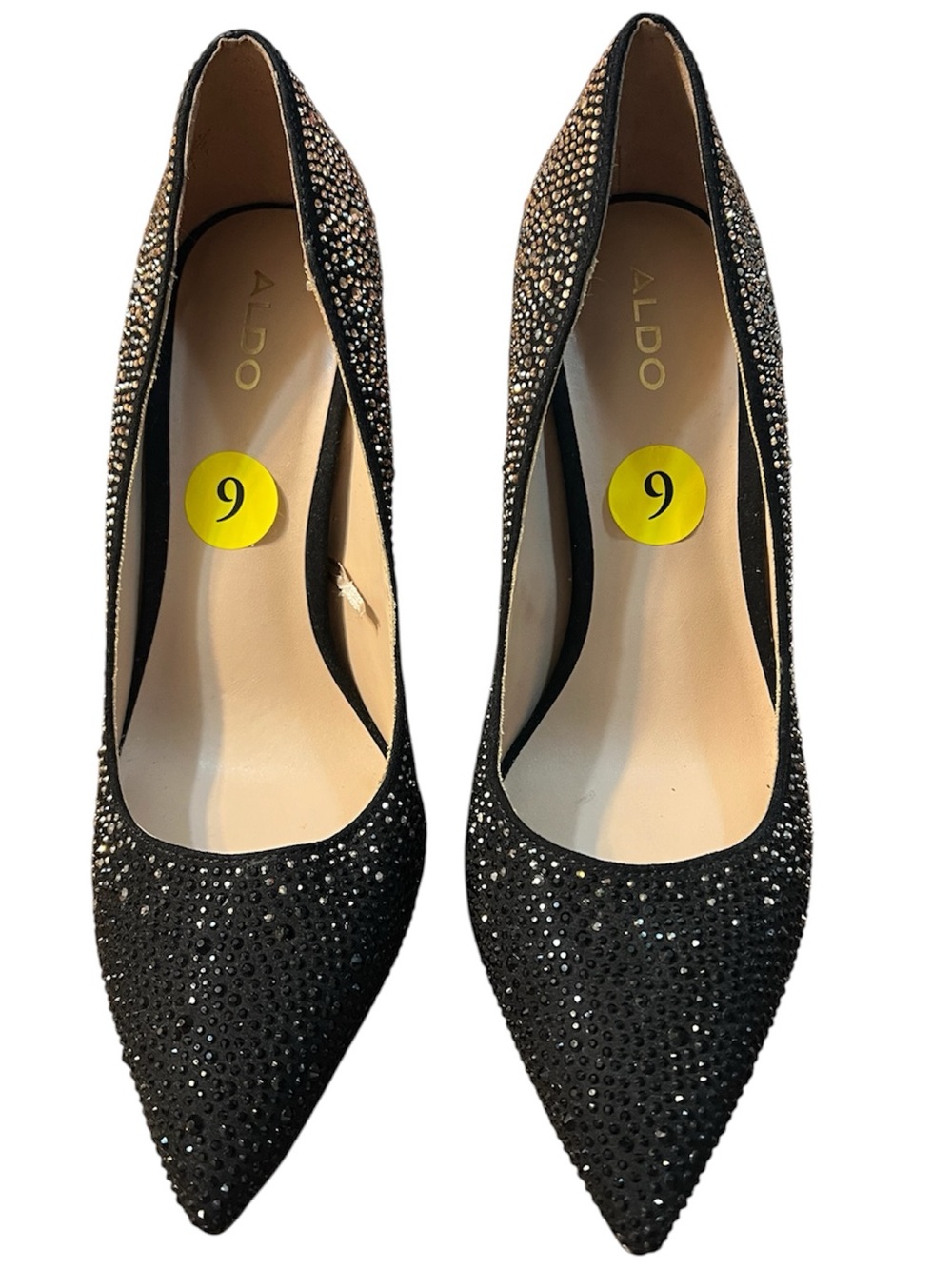 Aldo Black Crystal Embellished Pointed-Toe Pumps Black/Champagne Size 9